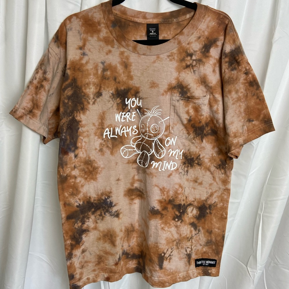 Voodoo Doll Tye-Dye Brown and Tan Short Sleeve Shirt, Unisex Size L